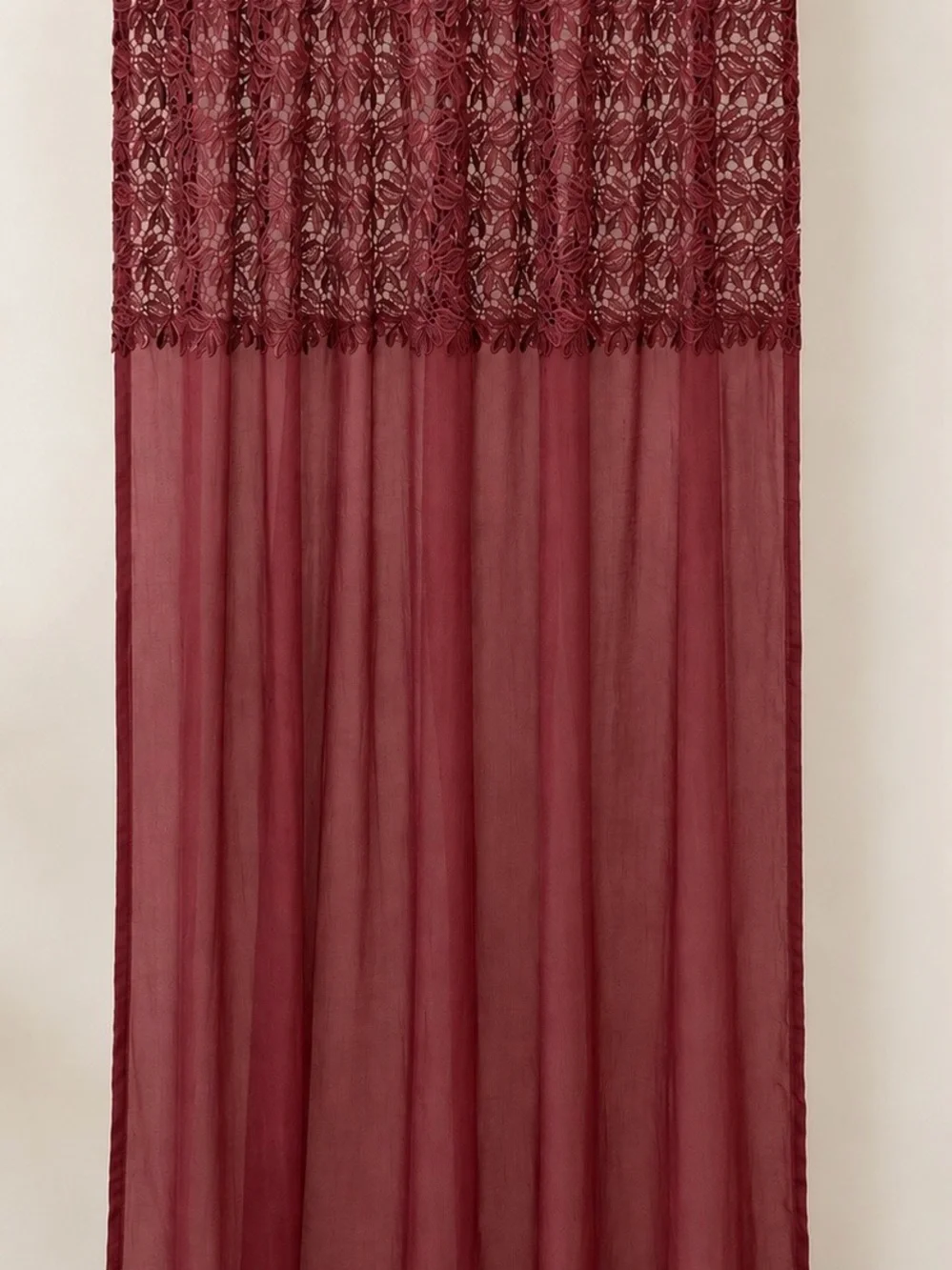 Vintage Burgundy Embroidered Semi-Sheer Curtains 52x84 Set of 2